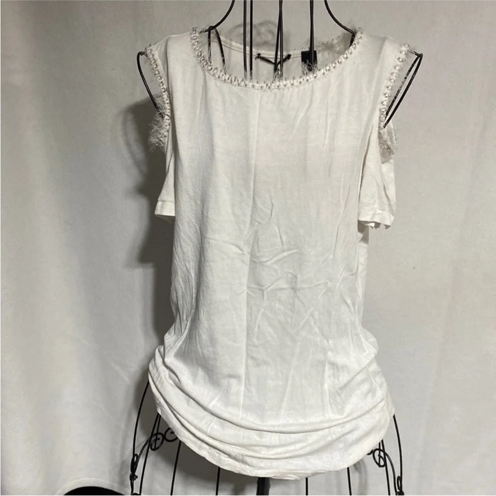 BKE Cream Sleeveless Blouse with Beaded Trim - Picture 1 of 7